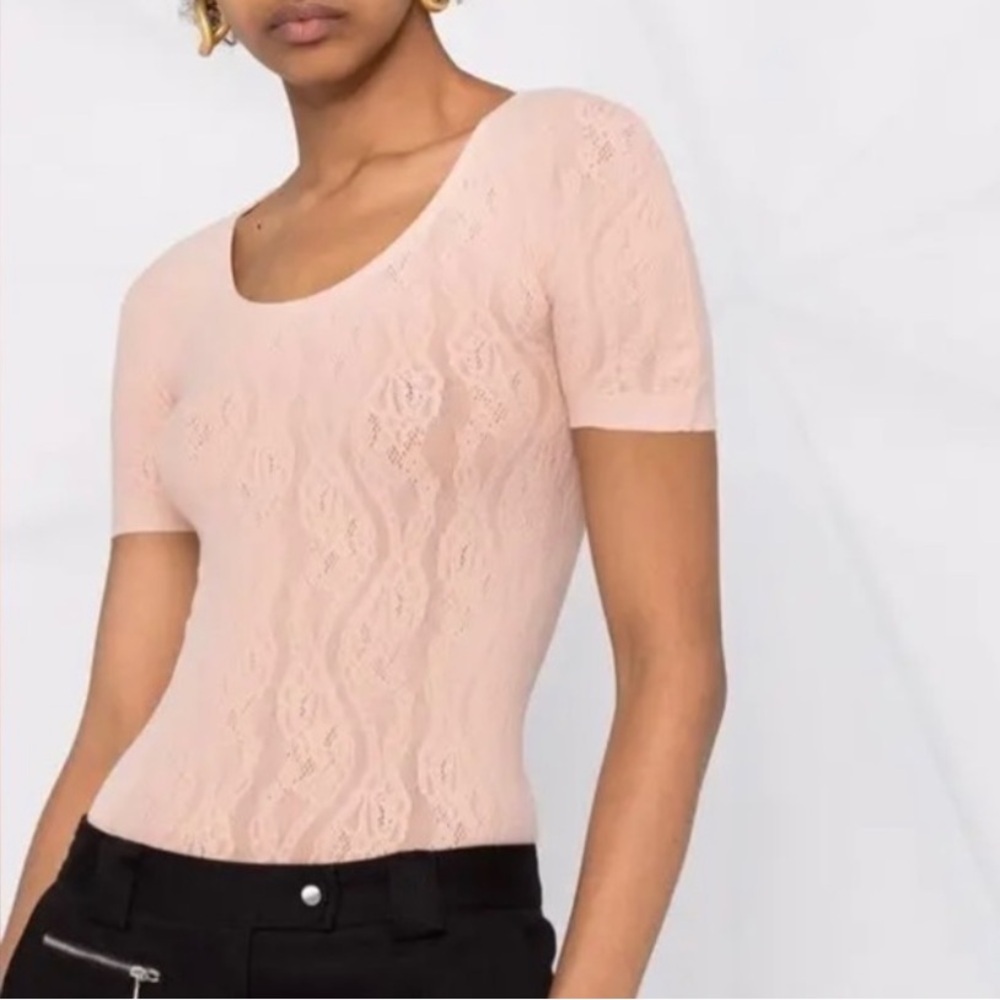 NWOT! Wolford Ninat Nude Short Sleeve Lace Top, Size XS